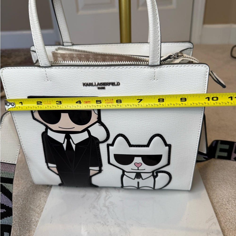 NWT Karl Lagerfeld Paris Maybelle Crossbody Bag White Faux Leather Patch - Picture 10 of 11